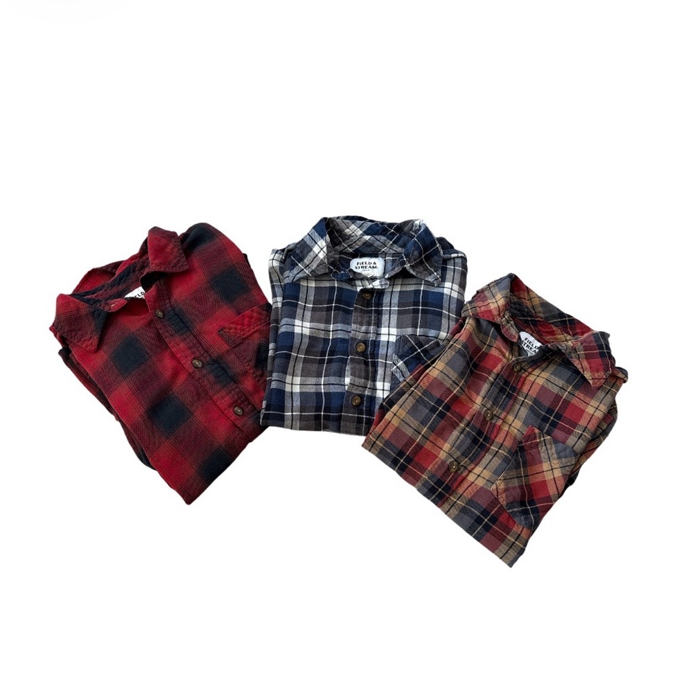Field & Stream LOT of 3 Plaid Flannel Button Ups Blue/Red/Multi S/M